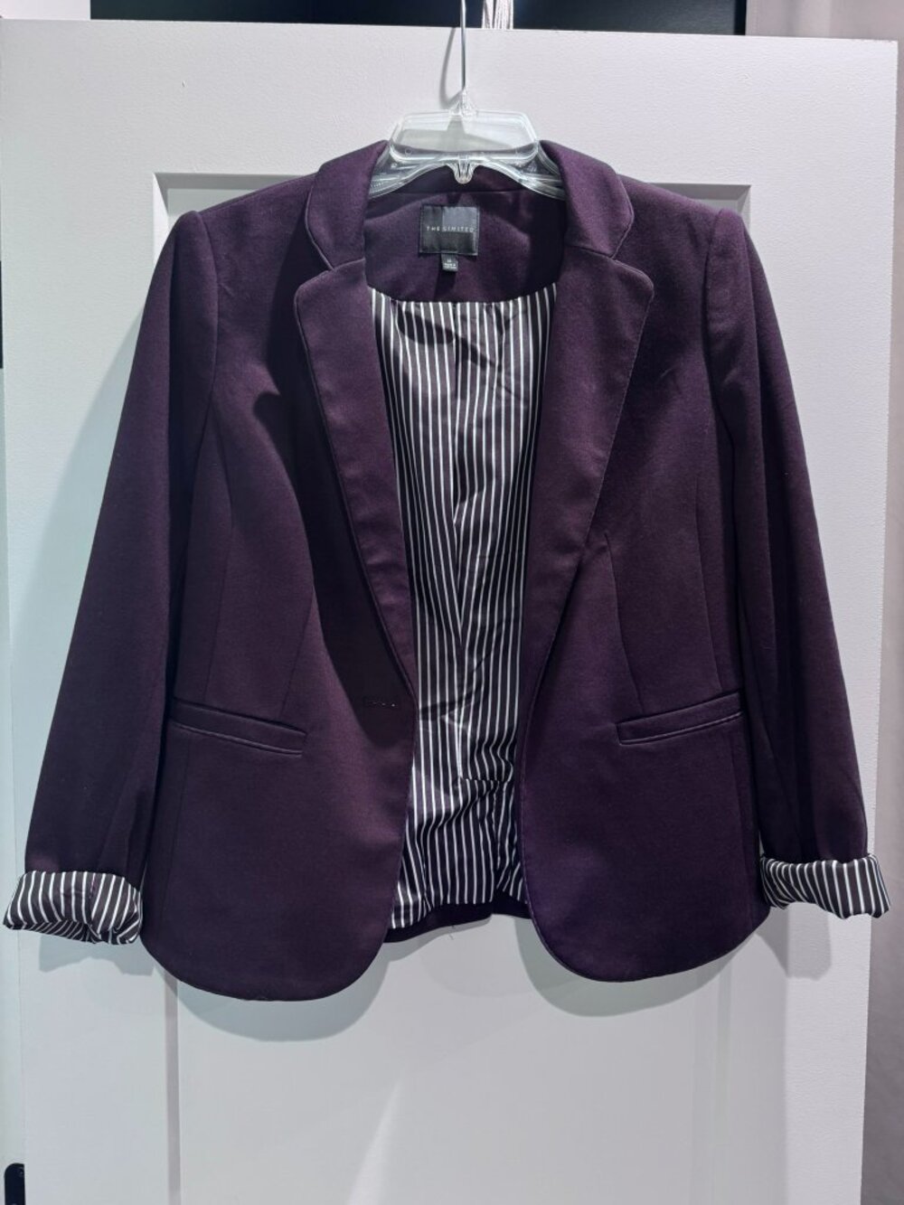 The Limited Plum Purple Tailored Blazer Jacket White Stripes